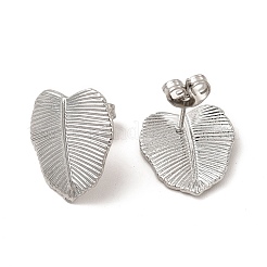 変色しない304ステンレススチール製スタッドピアス（女性用）  葉  ステンレス鋼色  16x14mm  ピン：0.8mm&nbsp;LS-EJEW-I281-37P