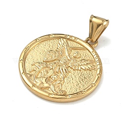 304ステンレスペンダント  聖ミカエルのチャームが付いたフラットラウンド  イオンプレーティング（ip）  長持ちメッキ  20KGP本金メッキ  34.5x30x2.5mm  穴：4x9mm&nbsp;STAS-D225-04G