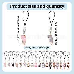 合金エナメル携帯ストラップ  猫  ミックスカラー  8.8~102cm  18個/セット&nbsp;HJEW-HY00008