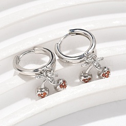 真鍮製キュービックジルコニアフープピアス  鉛フリー＆カドミウムフリー  プラチナ  チェリー  24x11mm&nbsp;EJEW-Q015-01P-B