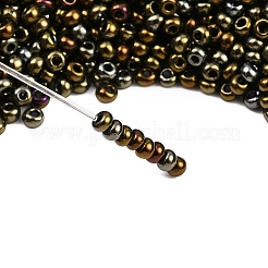 12/0グレードの丸いガラスシードビーズ  メタリックカラー  ミックスカラー  12/0  2x1.5mm  穴：0.3mm  約30000個/袋&nbsp;SEED-Q008-F602