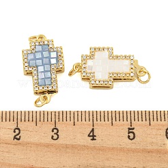 ラックメッキ真鍮マイクロパヴェキュービックジルコニア＆シェル＆エナメルボックス留め金  カドミウムフリー＆鉛フリー  長持ちメッキ  クロス  ミックスカラー  19.5x11x4mm  穴：2.5mm&nbsp;KK-S373-06G
