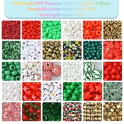 クリスマス DIY ポリマー粘土 & アクリル & ガラスビーズ: ブレスレット作成キット  ミックスカラー  6x1mm  穴：2mm&nbsp;DIY-FS0007-99