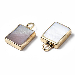 天然淡水シェルチャーム  金メッキの鉄のループと真鍮のエッジ  長方形  14x8x3mm  穴：1.8mm&nbsp;X-SHEL-N026-147