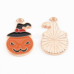 ライトゴールドトーン合金エナメルチャーム  カドミウムフリー＆鉛フリー  ハロウィン  カボチャのハロウィーンのカボチャのちょうちん  サンゴ  20x12.5x1.2mm  穴：1.5mm&nbsp;ENAM-T018-12