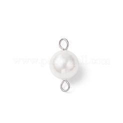 シェルパールラウンドコネクターチャーム  304ステンレススチールダブルループ付き  ホワイト  ステンレス鋼色  15x8mm  穴：2mm&nbsp;PALLOY-JF04477-02