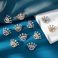 16個 2色クリスタルラインストーンクラウンブローチ  バックパック服用の合金ラインストーンラペルピン  プラチナ＆ライトゴールド  21x25.5x9mm  8個/カラー&nbsp;JEWB-CA0001-10