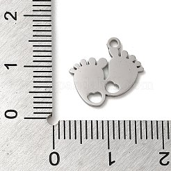 変色しない304ステンレススチールチャーム  レーザー切断  足跡チャーム  ステンレス鋼色  13x14x1mm  穴：1.4mm&nbsp;STAS-K270-02P