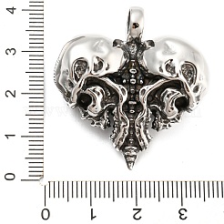 316lサージカルステンレスペンダント  スカルチャーム  アンティークシルバー  36x35x15mm  穴：7mm&nbsp;STAS-D012-03AS