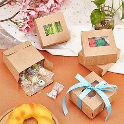 厚紙ギフト箱  PVCクリアウィンドウ付き  ギフト用の箱  正方形  キャメル  8x8x4cm&nbsp;CON-NB0001-29A