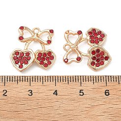 合金ラインストーンペンダント  さくらんぼのチャーム  ライトゴールド  19.5x18.5x4mm  穴：1.6mm&nbsp;FIND-C087-03C-KCG