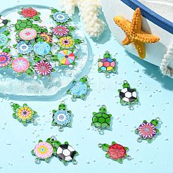 60 個 15 スタイル合金エナメル コネクタ チャーム  花と丸とフットボールの模様を持つ亀のリンク  プラチナ  ミックスカラー  29x16mm  4個/スタイル&nbsp;ENAM-CJ0004-40
