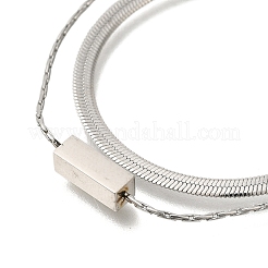 201ステンレススチール二重層スネークチェーンネックレス  長方形のペンダントネックレス  ステンレス鋼色  15.12インチ（38.4cm）&nbsp;STAS-B076-05P