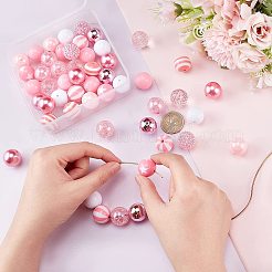 不透明アクリルビーズセット1セット  子供分厚いビーズ  ラウンド  ピンク  20x19.5~20mm  穴：3mm  50個/セット&nbsp;MACR-PH0001-51C
