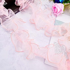 5ヤードのプリーツオーガンジーリボン  プラスチックビーズのフリルリボン  服飾材料  ピンク  4-3/8~5-1/2インチ（110~140mm）&nbsp;OCOR-GF0002-33A