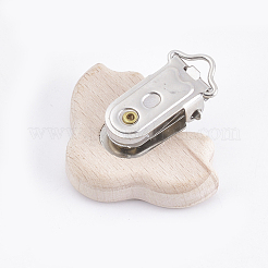 ブナ材製おしゃぶりホルダークリップ  鉄のクリップ付き  車  プラチナ  バリーウッド  41x45x18mm  穴：3.5x6mm&nbsp;WOOD-T015-26