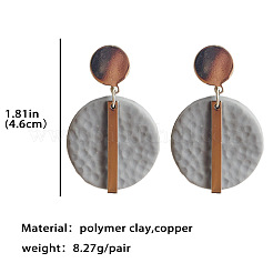 フラットラウンドと長方形の真鍮ポリマークレイ製ダングルスタッドピアス  プラチナ  ライトグレー  46mm&nbsp;FS-WG657FE-01