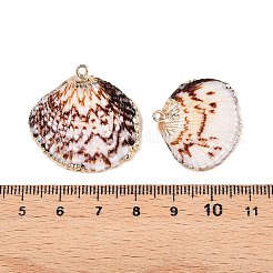 電気メッキエッジの天然貝殻ペンダント  金色の鉄製ループが付いた貝殻型のチャーム  ココナッツブラウン  20~28.5x22~31x5~7.5mm  穴：1.2~1.8mm&nbsp;SSHEL-N038-19