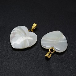 シェルペンダント  真鍮パーツ  ハート  ゴールドカラー  19~20x17~18x3~5mm  穴：2x5mm&nbsp;SSHEL-E564-21A-G