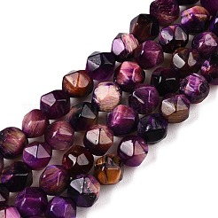 染めの天然タイガーアイビーズ連売り  ラウンド  多面カット  青紫色  5.5~6x5.5~6.5mm  穴：1mm  約60~62個/連  14.17~14.88''（36~37.2センチメートル）&nbsp;G-T138-220B