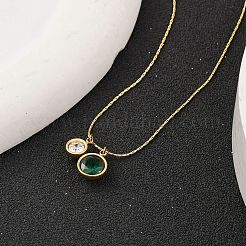 イオンプレーティング(IP) 304 ステンレススチール ペンダントネックレス  キュービックジルコニア付き  フラットラウンド  14KGP本金メッキ  16.46インチ（41.8cm）&nbsp;NJEW-K255-29G