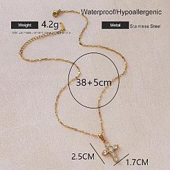 ヴィンテージ ステンレススチール クリスタル ラインストーン 宗教 クロス ペンダント ネックレス（女性用）  ゴールドカラー  14.96インチ（38cm）&nbsp;SW7870