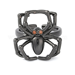 ハロウィン スパイダー 真鍮 ラインストーン オープン カフ リング  カドミウムフリー＆鉛フリー  女性のための  ガンメタ色  クモ：21x20mm&nbsp;RJEW-S419-01B-01