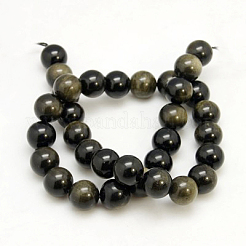 天然石ゴールデンシーンオブシディアンビーズ連売り  ラウンド  4mm  穴：0.5mm  約90個/連  16インチ&nbsp;G-C068-4mm-9