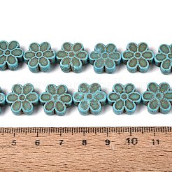 合成ターコイズビーズ連売り  花  ダークターコイズ  14~15x13.5~14x5~5.5mm  穴：1.8~2mm  約26個/連  14.37~14.57インチ（36.5~37cm）&nbsp;G-N364-05A-01