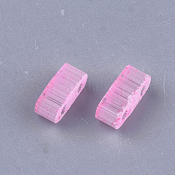 2ホールガラスシードビーズ  模造キャットアイ  長方形  ショッキングピンク  4.5~5.5x2x2~2.5mm  穴：0.5~0.8mm&nbsp;SEED-S023-16B-05