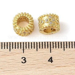 ラックメッキ真鍮マイクロパヴェキュービックジルコニアヨーロピアンビーズ  18KGP本金メッキ  長持ちメッキ  カドミウムフリー＆鉛フリー  大穴ビーズ  透明  8x5.5mm  穴：4mm&nbsp;KK-E113-03G