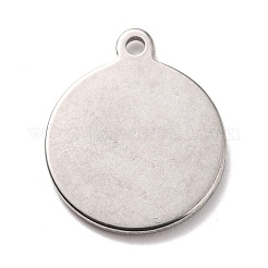 変色しない304ステンレススチールペンダント  テクスチャ  人間とフラットラウンド  ステンレス鋼色  21.5x18x2mm  穴：1.8mm&nbsp;STAS-B024-24P