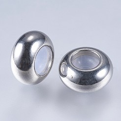 201ステンレスビーズ  プラスチック付き  スライダービーズ  ロンデル  ステンレス鋼色  9x4.5mm  穴：2mm&nbsp;STAS-F145-06P-G
