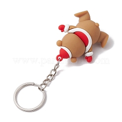 クリスマステーマ PVC プラスチックペンダントキーホルダー  鉄のキーホルダークラスプのパーツ  クマ  10.8cm  ペンダント：51x41.5x23.5mm&nbsp;KEYC-JKC00935-02