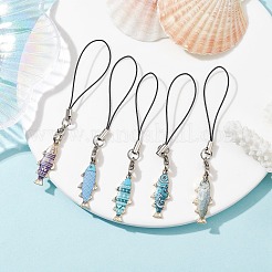 魚合金エナメルペンダント携帯ストラップ  コードループモバイルアクセサリー装飾  ミックスカラー  9.2cm  ペンダント：27x10.5x2 mm&nbsp;HJEW-JM01640