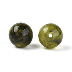 丸いアクリル天然石風ビーズ  ダークオリーブグリーン  15~16mm  穴：1.8mm  約227個/500g&nbsp;OACR-R029-16mm-02A