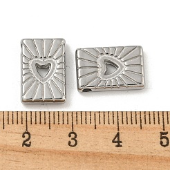 変色しない304ステンレススチールペンダント  ハートチャーム付き長方形  ステンレス鋼色  15x10x3mm  穴：1.8mm&nbsp;STAS-N103-128P