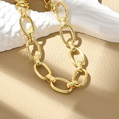 女性と男性のための真鍮の楕円形のリンクチェーンブレスレット  長持ちメッキ  ラックめっき  カドミウムフリー＆鉛フリー  18KGP本金メッキ  7-3/4インチ（19.7cm）&nbsp;BJEW-K273-11G