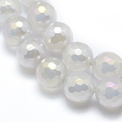 電気メッキ天然石瑪瑙ビーズ連売り  ラウンド  多面カット  ホワイト  8mm  穴：1mm  約48~49個/連  15.1~15.5インチ（38.5~39.5cm）&nbsp;G-O164-01B-8mm