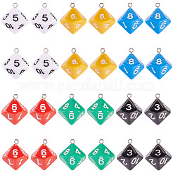 24個6色アクリルパーツ  プラチナアイアンループ付き  [10]面  サイコロ  ミックスカラー  25x21.5x21.5mm  穴：2mm  4個/カラー&nbsp;OACR-TA0003-74