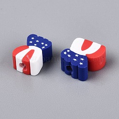独立記念日の手作りポリマー粘土ビーズ  国旗柄の靴下  ブルー  9~10x7~10x4.5mm  穴：2mm&nbsp;CLAY-Q253-10A
