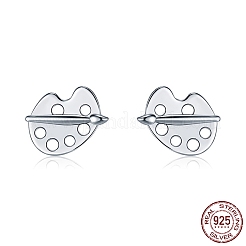 ロジウムメッキスターリングシルバースタッドピアス  カラーパレット  プラチナ  6x8x1.8mm  ピン：0.9mm&nbsp;EJEW-BB67167-P