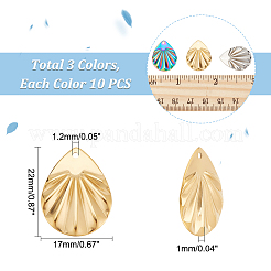 30個 3色 304ステンレススチールペンダント  質感のあるチャーム  ティアドロップ  ミックスカラー  22x17x1mm  穴：1.2mm  10個/カラー&nbsp;STAS-DC0012-42