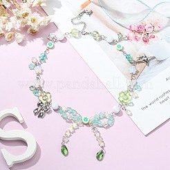 合金ちょう結び&犬&星のペンダントネックレス  アクリルとガラスビーズの絶妙な女性用ネックレス  ライム  18.11インチ（46cm）&nbsp;NJEW-FZ00006