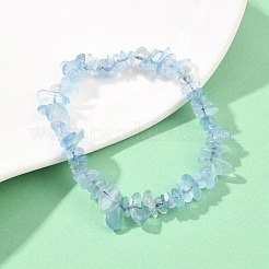 グレードAの天然アクアマリンビーズを使用した女性用ストレッチブレスレット  チップ  空色  内径：1.87~2.01インチ（4.75cm〜5.1cm）&nbsp;BJEW-Z175-01A