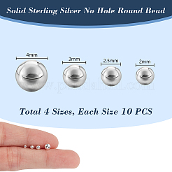 40 個 4 スタイル 925 スターリングシルバービーズ  穴がない  ラウンド  銀  2~4mm  10個/スタイル&nbsp;STER-PH0003-89