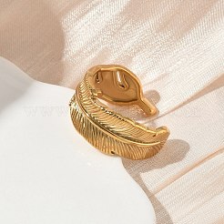 女性用304ステンレススチールカフオープンリング  羽  ゴールドカラー  10mm  内径：18.6mm&nbsp;RJEW-L341-03B-G