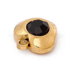 304ステンレスペンダント  ラインストーン付き  ハートチャーム  ゴールドカラー  ジェット  10.5x9.5x4mm  穴：1.4mm&nbsp;STAS-P310-24G-03