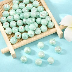 釉薬をかけた磁器製の丸いビーズ  光沢のあるセラミックビーズ  アクアマリン  8mm  穴：2mm&nbsp;PORC-S489-8mm-02