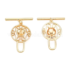 真鍮製マンテル  カドミウムフリー＆ニッケルフリー＆鉛フリー  フラットラウンド  18KGP本金メッキ  24x15x6mm  穴：1.2mm  バー：3.5x20.5x1.5mm  穴：1.2mm  ピン：1mm&nbsp;KK-N254-141G